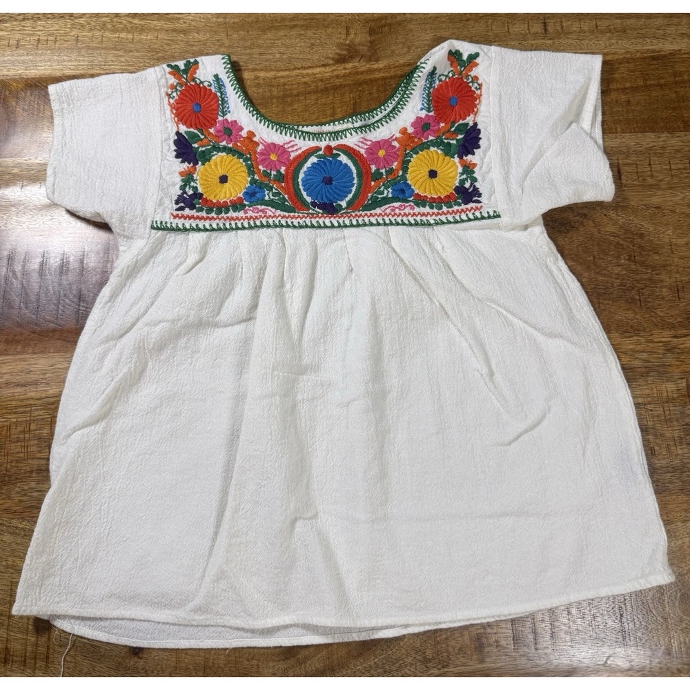 Izzy & Lola Embroidered Peasant Blouse Boho Floral Cotton Top Large